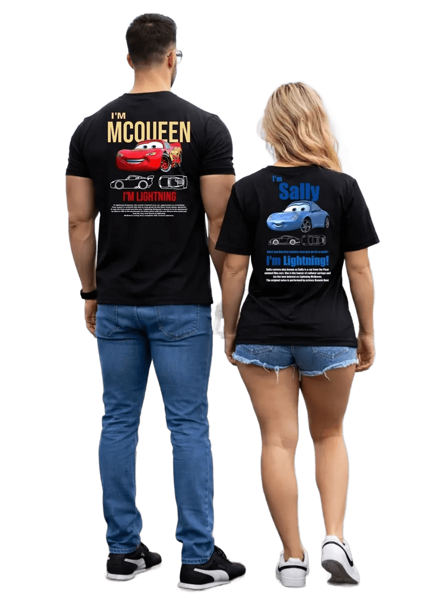 Kit Camiseta Casal Streetwear Carros Mcqueen + Sally