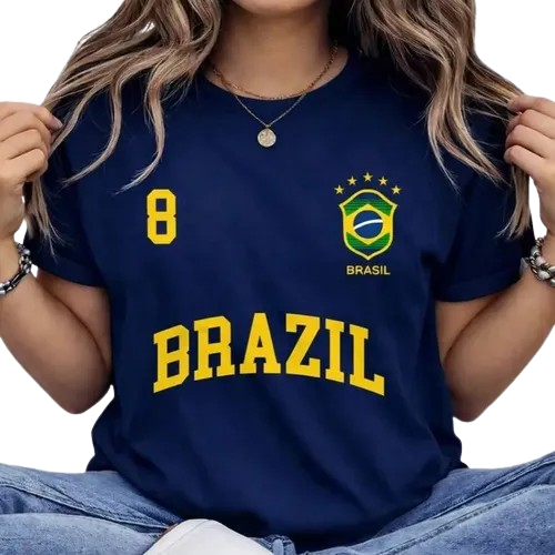 Blusa Feminina Brasil Hexa T-shirt Verão Manga Curta Algodão