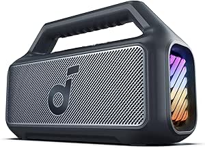 Soundcore Boom 2 da Anker Caixa de Som Portáteis Bluetooth, 80W, Subwoofer, BassUp 2.0, 24H, IPX7, Flutuante, Luzes RGB, USB-C, Equalizador Personalizado, Portátil para Camping e Praia, Preto