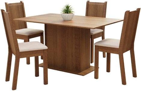 Conjunto Sala de Jantar Madesa Luana Mesa Tampo de Madeira com 4 Cadeiras - Rustic/Lírio Bege - Marrom