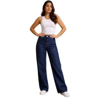 Calça Jeans Wide Leg Feminina Cintura Alta Sem Lycra Stillge