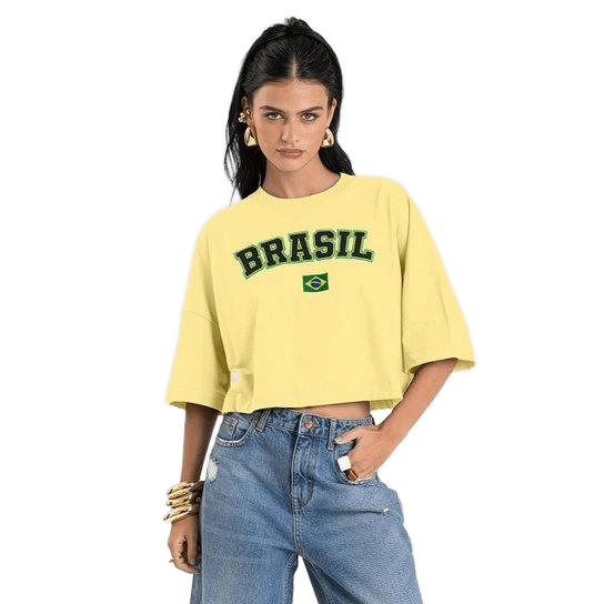 T- Shirt Feminina em Meia Malha Brasil Dianna Amarelo - Amarelo