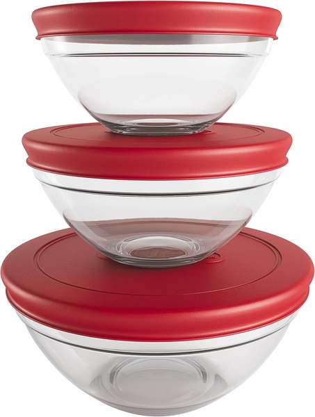 Euro Home - Conjunto com 3 Potes de Vidro Redondos com Tampa Plástica - VDR7093-VM