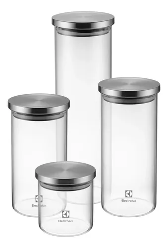 Electrolux Kit Potes Herméticos de Vidro com Tampa Inox 4 Unidades