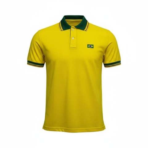 Camisa Brasil Polo Piquet Amarela - Masculino - Amarelo