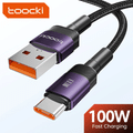 Toocki 6a cabo usb tipo c para xiaomi poco samsung huawei 100w carregador de carregamento rápido cabo de dados usb c ca
