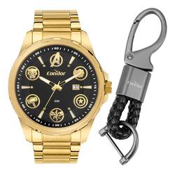 Kit Relógio Condor Masculino Speed Dourado Marvel Vingadores