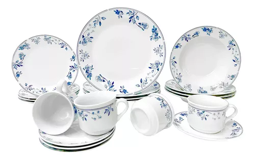 Jogo Aparelho de Jantar Mayara em Porcelana 20 Peças Cor Branco e Azul Hauskraft