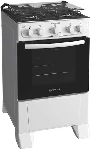 [Regional] Fogão 4 Bocas Atlas Mônaco Plus Branco Mesa Inox E Acendimento Automático