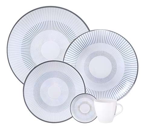 Aparelho De Jantar Tramontina Griz Porcelana Decorada 20 Peças
